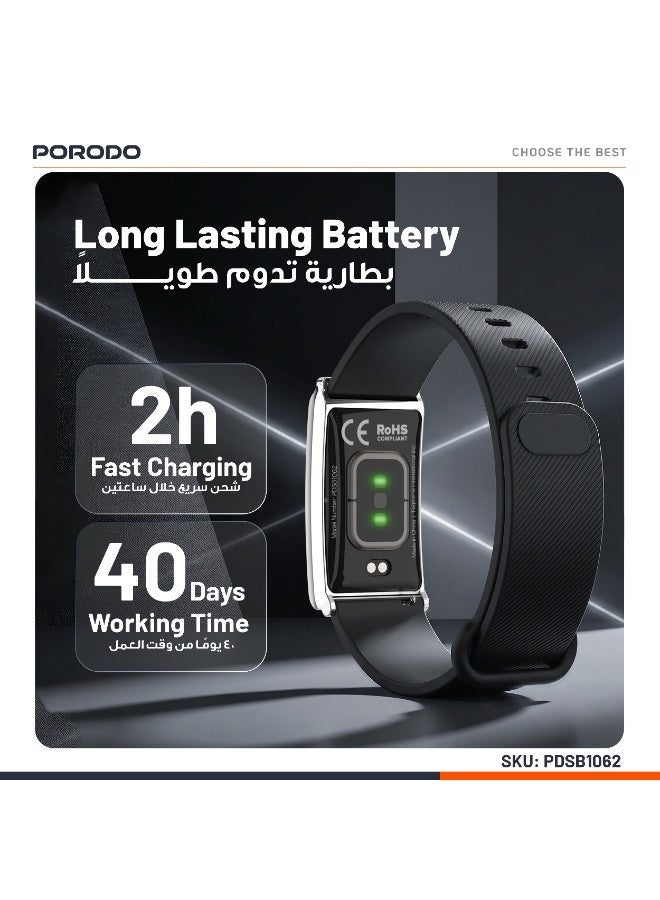 بورودو سوار ذكي مزود بمتتبع للصحة واللياقة البدنية، وبطارية تدوم حتى 30 يومًا، وميزة تتبع النوم والنشاط، ومقاومة للماء بمعيار IP68، ومتوافق مع نظام Android 8.0+ / iOS 12+ / مشغل تطبيقات الهاتف الذكي - أسود - Image 3